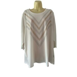 Robert Louis White Knit Tunic Top Metallic Studded Woman Plus Size 3X NWT
